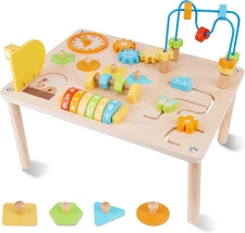 Activity Table for 1 2 Year Old, 8 in 1 Wooden Montessori Activity Center Toys f