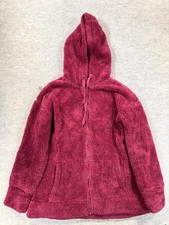 Women Sherpa Fleece Jacket Burgundy Long Sleeve Full Zip Hooded Winter Wear Warm