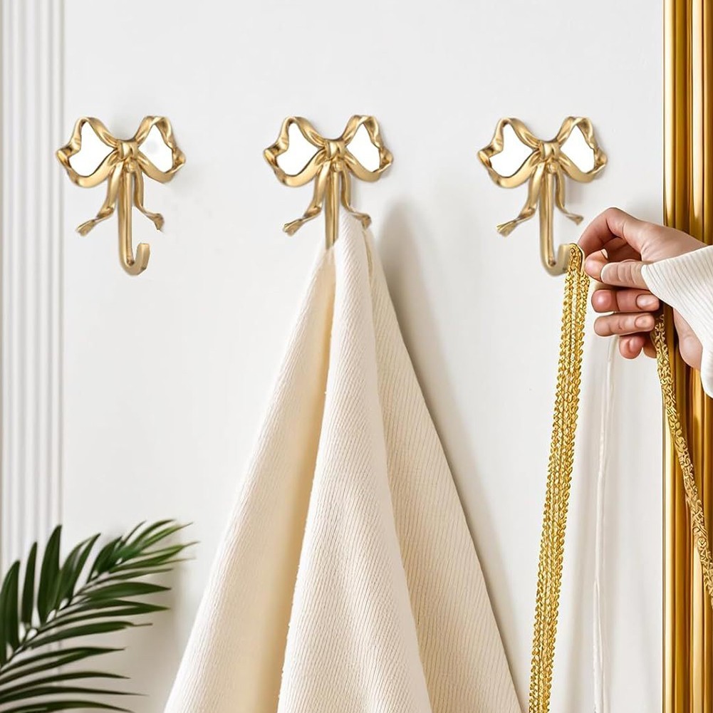 Gold Plated Zinc Alloy Bow Hook Wall Mounted for Bathroom Kitchen Living Room