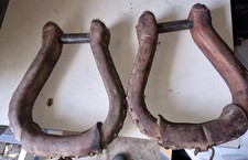 Vintage Bentwood Western Saddle Stirrups, Pair, Leather Laced Treads