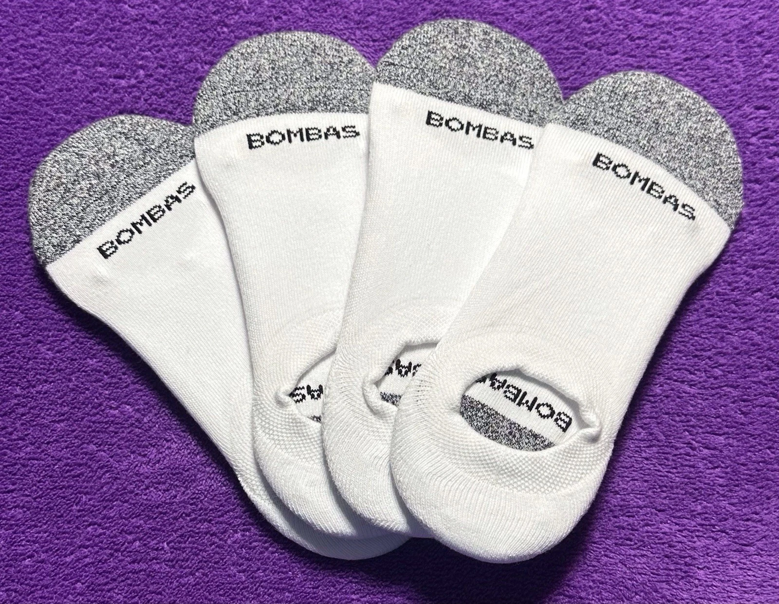 Bombas 4-Pack Unisex No Show Ankle Socks White/Grey Socks Size Large NWOT