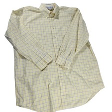 Paul Fredrick Mens Yellow Blue Tattersall Non-Iron Cotton Dress Shirt 18-34