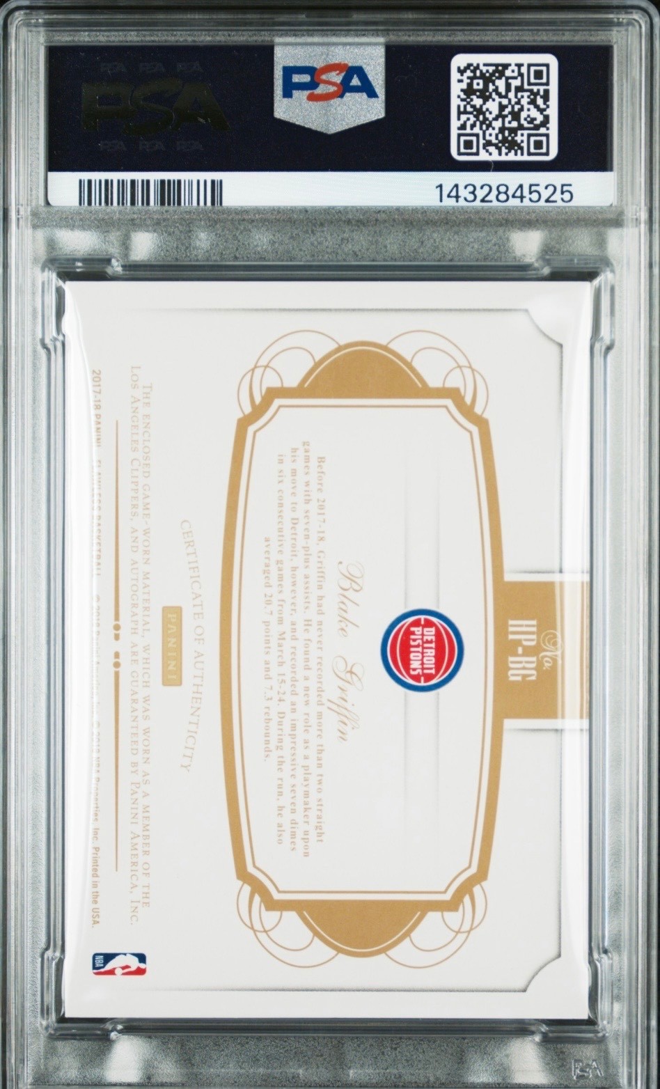 2017 PANINI FLAWLESS BLAKE GRIFFIN GAME WORN PATCH AUTO /25 #HPBG PSA 10 *POP 1* view 2