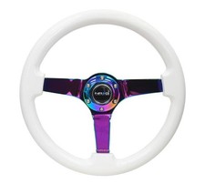 NRG Reinforced Steering Wheel (350mm / 3in. Deep) Classic White w/4mm Neochrome