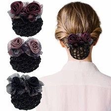 3 Pcs Flower Hair Bun Holder Covers Hair Net Snood Pocket Hair Clip with Barr...