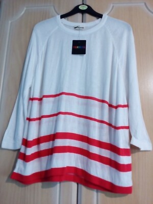 Women's Tezenis red Stripes Jumper 3/4 sleeve  Size 14-16