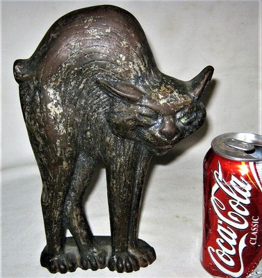 ANTIQUE GREENBLATT STUDIOS USA CAST IRON SCARY HALLOWEEN WITCH CAT DOOR DOORSTOP