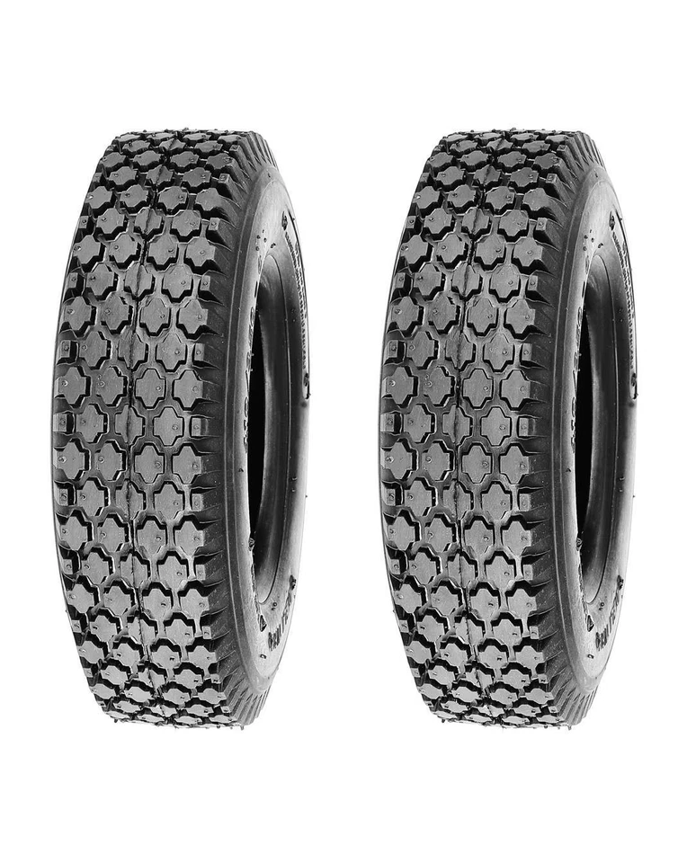 Pack of 2, Deli Tire 4.10/3.50-5, Stud, 4 Ply, Tubeless, Lawn Garden Tires