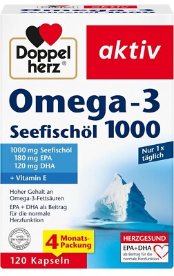 Omega 3 Fischöl - Hochdosiert - 120 Kapseln - 1000mg - Herzgesundheit- Blutdruck