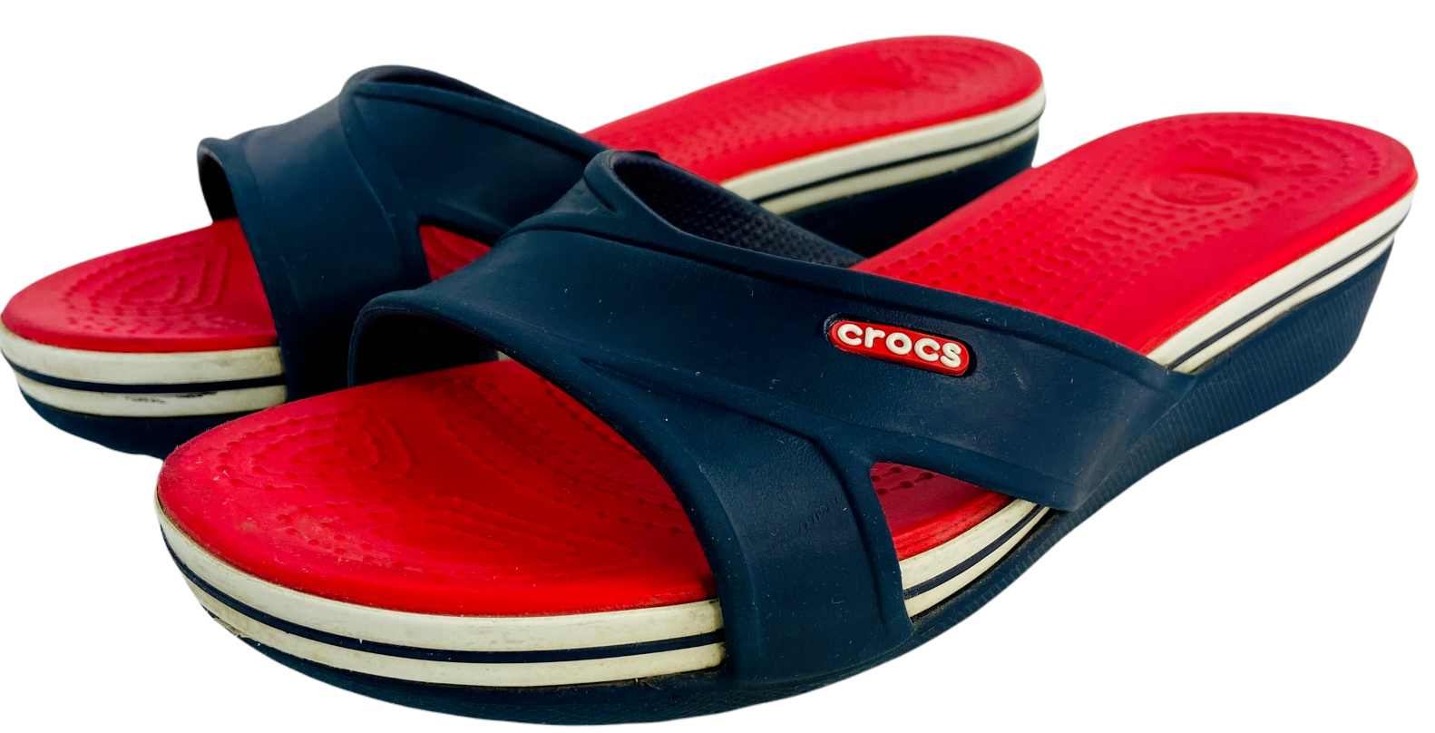 CROCS Womens Slide Sandal Flip Flop Thongs Heels Size 8 Red White and Blue  | eBay