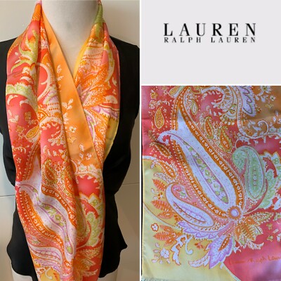 LAUREN, RALPH LAUREN Paisley Citrus Cols Long Scarf 30x138cm Silk