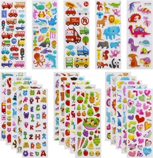 3D Stickers for Kids Toddlers 550+ Vivid Puffy Kids Stickers 24 Different Sheets