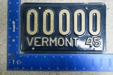 Vermont License Plate Tag Sample 1945 45 VT 00-000 - Amazing Condition