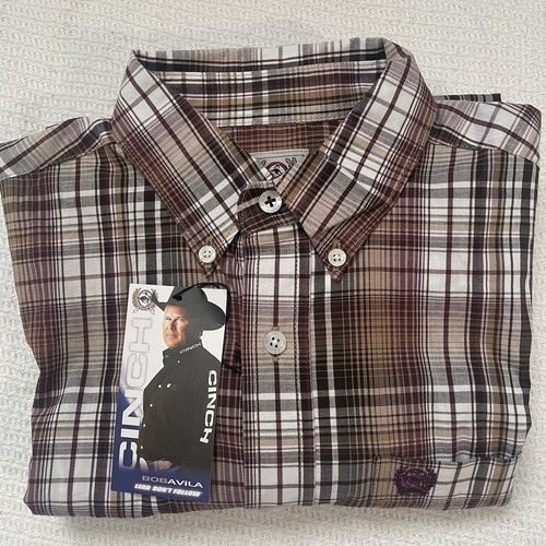 NWT Cinch Rust/Bwn Plaid Boys Button Down LongSleeve Western/Rodeo Shirt Size 10 - Picture 10 of 10