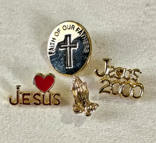 Lot of 4 Vtg Christian Lapel Pins   Jesus, Praying Hands, Faith Of Our Fathers