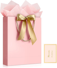 Pink Medium Mothers Day Gift Bag with Ribbon and Greeting Card 2 Tissue Papers,