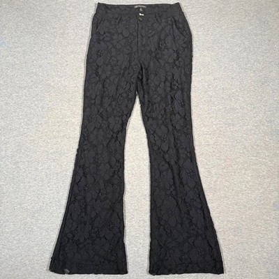 Versona Black Floral Lace Flare Pants Womens Small Lined Trousers RN37080
