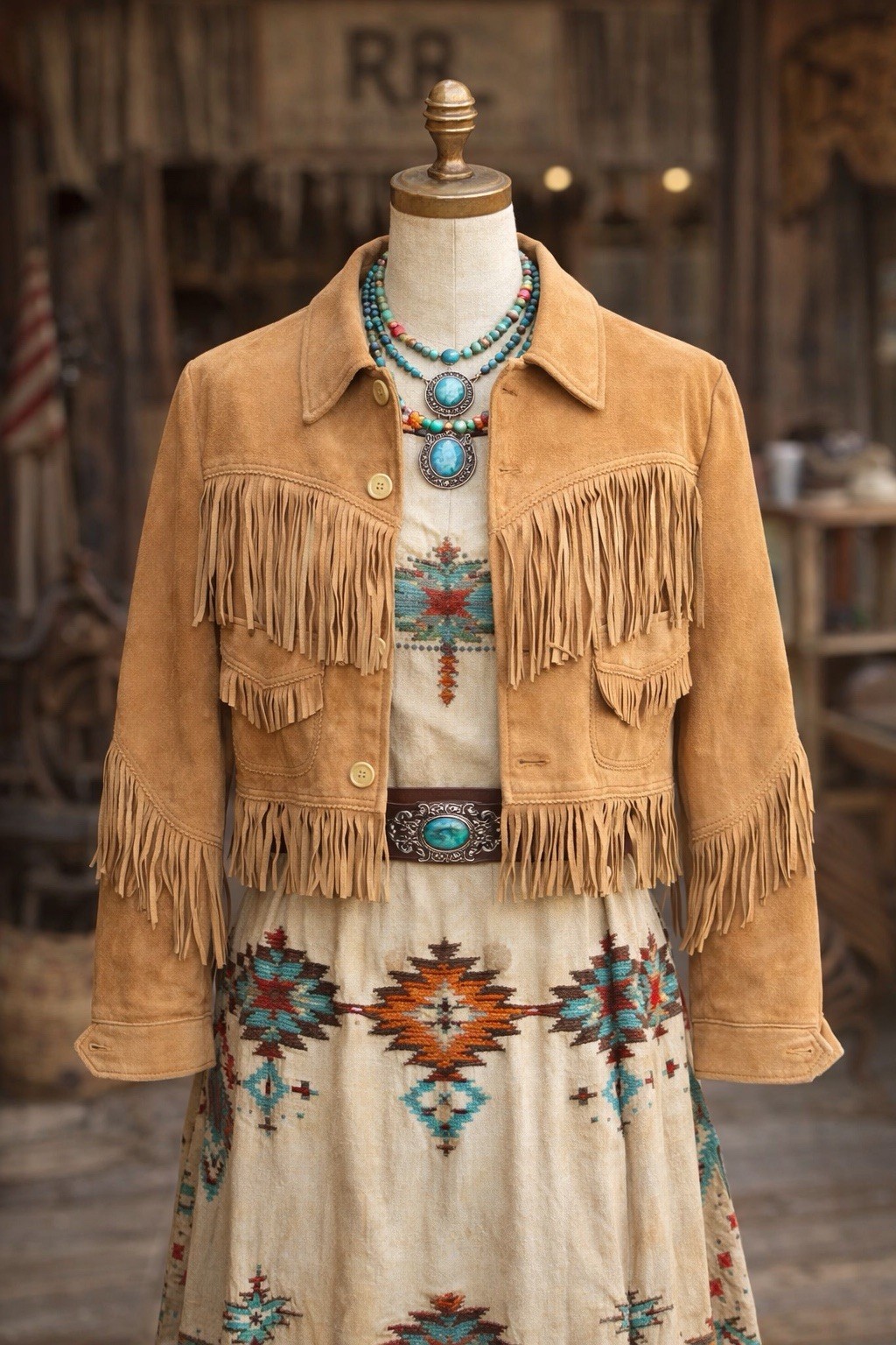 Polo Ralph Lauren Women’s Suede Fringe Western Southwestern Plaid Jacket Size M