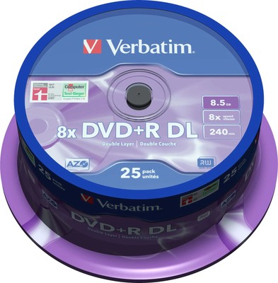 Verbatim DVD+R Double Layer 8,5GB 8x 25er Spindel Matt Silber Rohlinge DL