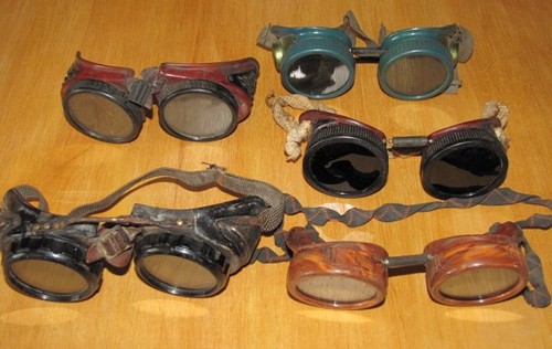 Lot of 5 VINTAGE Antique STEAMPUNK Motorcycle Welding SAFETY GOGGLES
