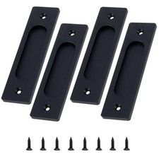 4 PCS Sliding Barn Door Handle, Black Recessed Finger Flush Pull, Aluminum Al...