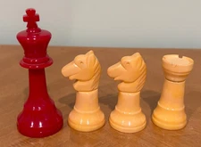 VINTAGE BAKELITE CHESS PIECES ES LOWE BUTTERSCOTCH RED MID CENTURY MODERN LARGE