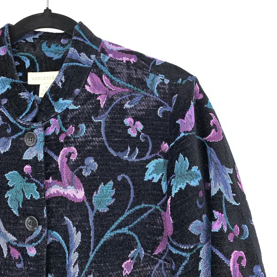 Chaqueta Blazer Vintage Años 90 Tapiz Manpleeeds Mujer Talla Mediana Estampado Floral Foto 3 de 4