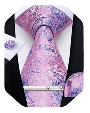 Silk Floral Ties for Men Woven Paisley Necktie, Pink and Blue