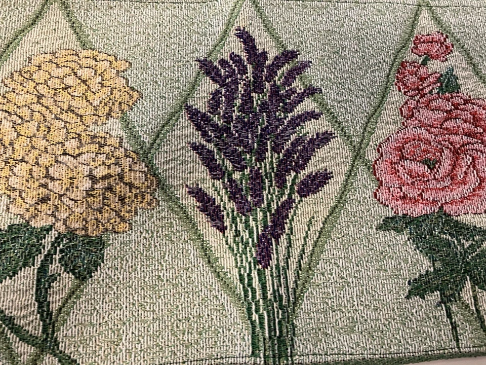 Green Floral Print 5-Piece Tapestry Placemat (4) And Table Runner 11” X 70” Set - Image 3 of 4