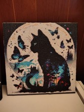 Completed Diamond Art Cat Picture 14x14