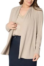 Susan Graver Women's Ribbed Liquid Knit Cardigan w Pockets Taupe