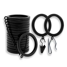 18 Luxury Curtain Rings Metal 1.5" ID Smooth Nylon Inserts w/Clips Pinhooks Set