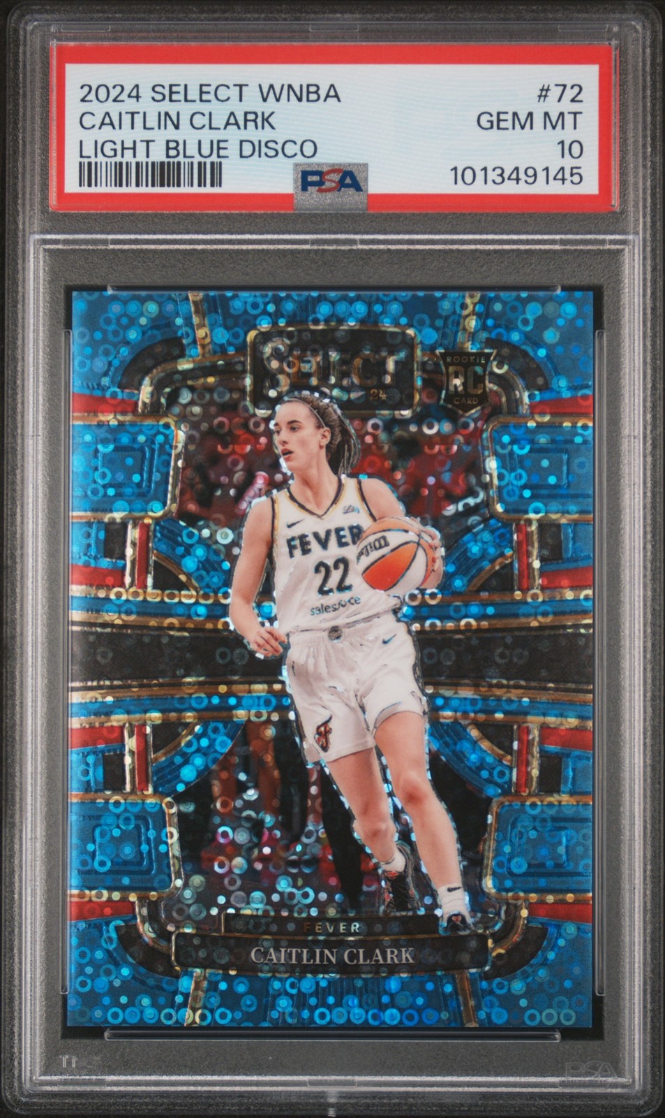 2024 PANINI SELECT WNBA LIGHT BLUE DISCO #72 CAITLIN CLARK 120/125 PSA 10