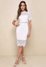 NWOT Lulu's Remarkable White Sheer Lace Short Sleeve Mini Dress Large Graduation