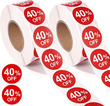 2 Rolls 40 Discount Stickers, 1 Inch Percent off Promotion Labels round Price