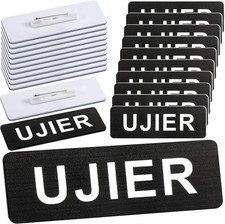 10 Pcs Ujier Name Tags for Church Spanish Usher Badges 3 x 1 inch, Black 