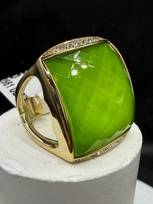 Gold Cocktail Ring Grüner Apfel CZ ION Stahl