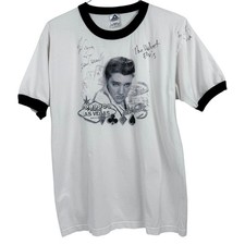 VTG Elvis Presley The Velvet Elvis Las Vegas Ringer T-Shirt LG Indie Distressed