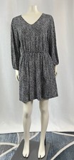 Nine West Black White Long Sleeve Dress V-Neck Polyester Blend Size M