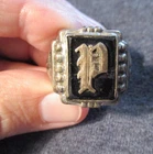 Antique MAN'S RING Victorian OSBEE STERLING silver "P" & Onyx Ostby Barton s 12
