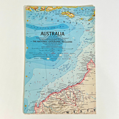 Vintage 1963 National Geographic Australia Map Tasmania New Guinea Aboriginal