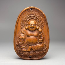 2.8'' China Exquisite Boxwood Hand-Carved Ruyi Maitreya Buddha Pendant W777