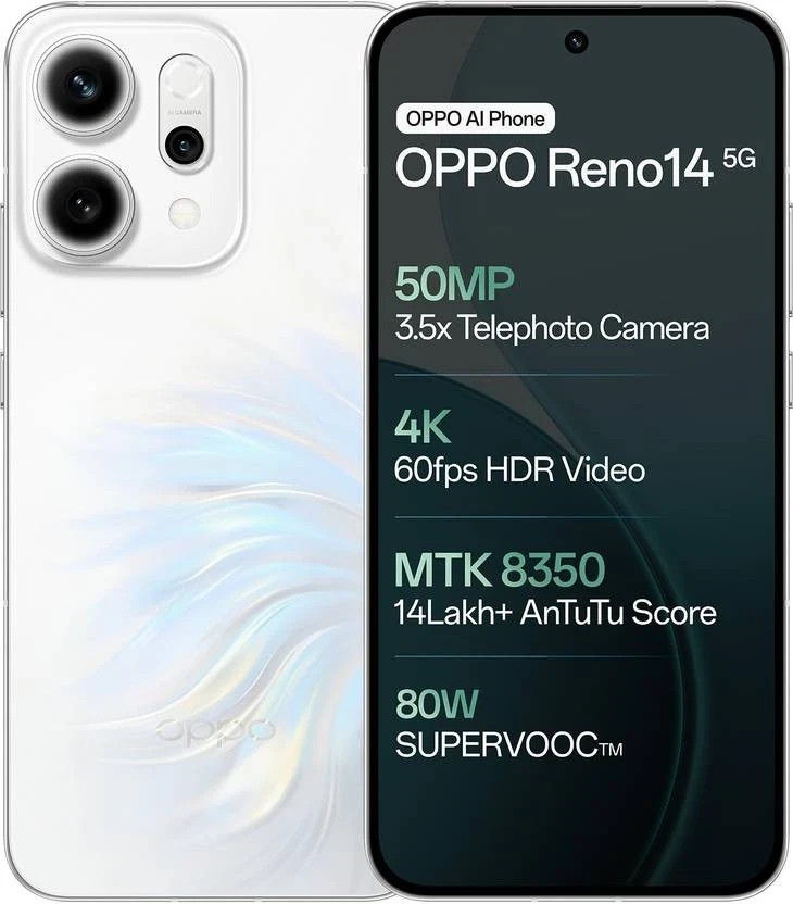 OPPO Reno 14 5G (White 512GB 12GB RAM) Dimensity 8350 6.59