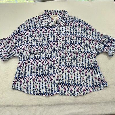 NWT Savana Jane Button Down Woman s Blouse Size 1X Roll Tab Sleeve Boxy Aztec