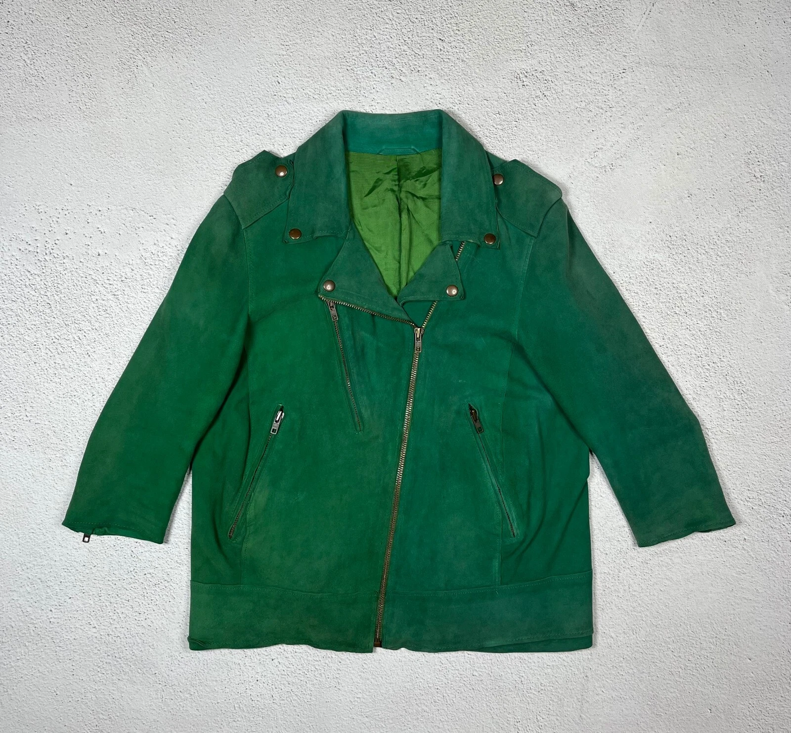 Acne Studios giacca moto vintage pelle scamosciata donna verde taglia 38