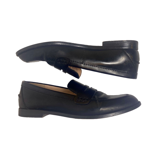J Crew Classic Tab Penny Loafer Shoes Black Leather Womens 8.5 Preppy Minimalist - Picture 2 of 8