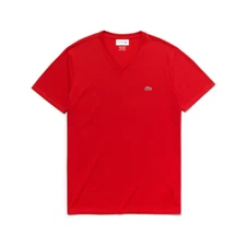 Lacoste Red Short Sleeve Pima Cotton V-Neck Jersey T-Shirt - 3/S