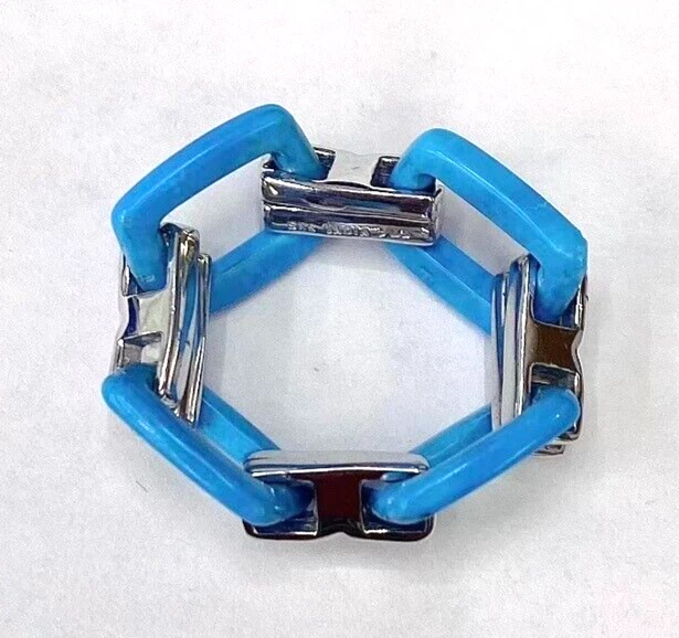 HSN Colleen Lopez Gems Sterling Silver Turquoise Link Flexible Ring Size 7 - Image 3 of 4