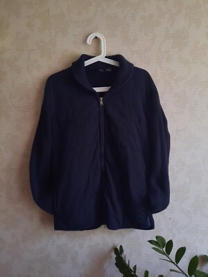 Armani Exchange Men's K-Fall-2015 Navy Blue Front Nylon Zip-Up Sweater  Large