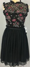 Jodi Kristopher Dress Fit  Flare 1 Sleeveless  Black Floral Embroidered New